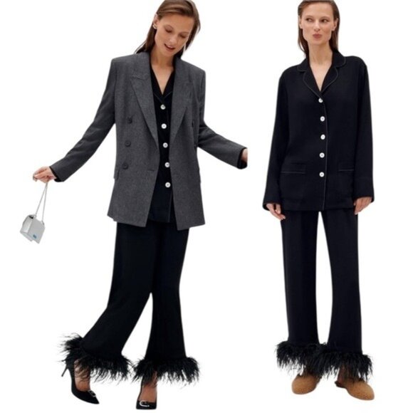 NWT Sleeper Party Pajama 2 pc. Set With Detachable Feathers Black Size M - Picture 1 of 16